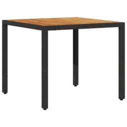 Berkfield Home Garden Table with Acacia Wood Top Black 90x90x75 cm Poly Rattan - Size: 90 x 90 x 75 cm - thumbnail 2