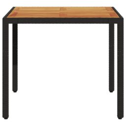 Berkfield Home Garden Table with Acacia Wood Top Black 90x90x75 cm Poly Rattan - Size: 90 x 90 x 75 cm - thumbnail 5