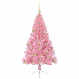 Berkfield Home Beautiful Artificial Pre-lit Christmas Tree with 150 LEDs Pink 15 - thumbnail 4