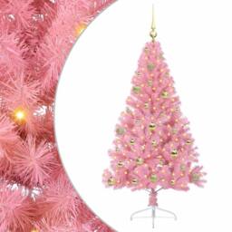 Berkfield Home Beautiful Artificial Pre-lit Christmas Tree with 150 LEDs Pink 15 - thumbnail 3