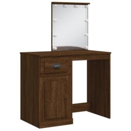 Berkfield Home Dressing Table with LED Lights Brown Oak 90x42x132.5 cm in Grey - thumbnail 3