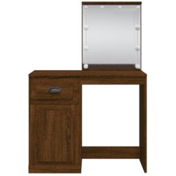 Berkfield Home Dressing Table with LED Lights Brown Oak 90x42x132.5 cm in Grey - thumbnail 5