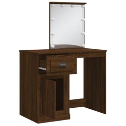 Berkfield Home Dressing Table with LED Lights Brown Oak 90x42x132.5 cm in Grey - thumbnail 4