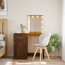 Berkfield Home Dressing Table with LED Lights Brown Oak 90x42x132.5 cm in Grey