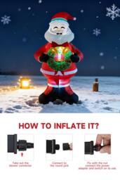 Living and Home 2.4m Lighted Christmas Inflatable Santa Holding Wreath Decoration in Red - thumbnail 4