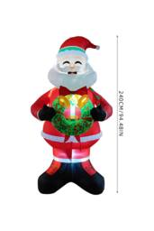 Living and Home 2.4m Lighted Christmas Inflatable Santa Holding Wreath Decoration in Red - thumbnail 6