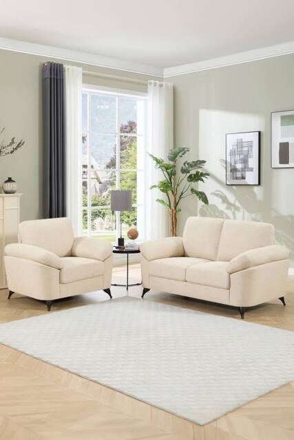 More4Homes Malmo Modern Scandi Style Fabric Living Room 1+2 Seater Sofa Set in Beige - image 1