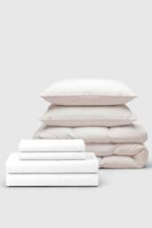 Bedable 100% Cotton Percale Bedding Bundle - Duvet Cover Set + Fitted Sheet + Duvet + 2 Pillows - King Size Pillowcase 50x90cm in White - thumbnail 2