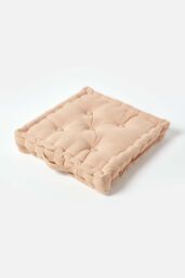 Homescapes Plain Cotton Floor Cushion in Natural - Size: 40 cm x 40 cm
