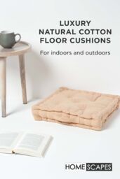 Homescapes Plain Cotton Floor Cushion in Natural - Size: 40 cm x 40 cm - thumbnail 2