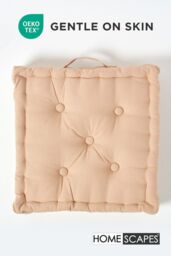 Homescapes Plain Cotton Floor Cushion in Natural - Size: 40 cm x 40 cm - thumbnail 3