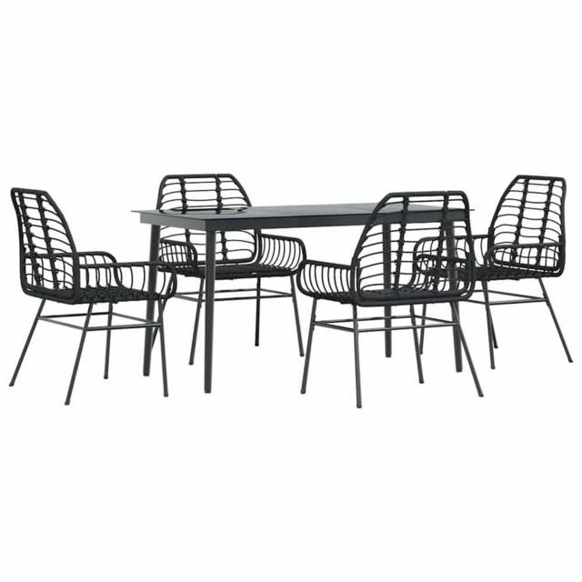 Berkfield Home 5 Piece Garden Dining Set Black Poly Rattan Glass - image 1
