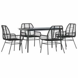 Berkfield Home 5 Piece Garden Dining Set Black Poly Rattan Glass - thumbnail 1