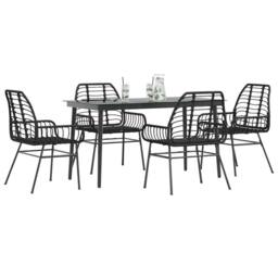 Berkfield Home 5 Piece Garden Dining Set Black Poly Rattan Glass - thumbnail 2