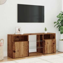 Berkfield Home TV Cabinet with LED Lights Old Wood 120x30x50 cm Engineered Wood in Brown - Size: 120 x 30 x 50 cm - thumbnail 3