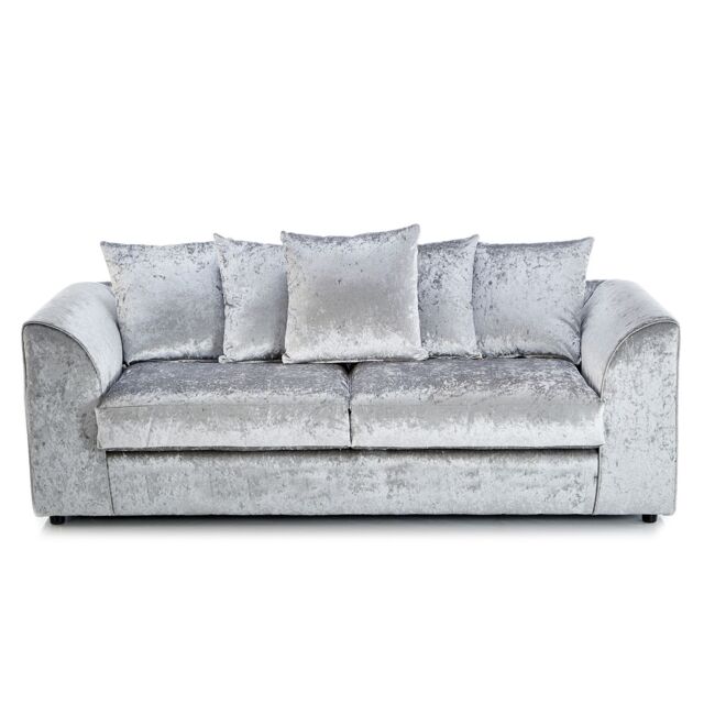 Furnishings For Less UK Crystal Crushed Velvet 3 Seater Sofa Scatter Back Curved Arm in Silver - image 1