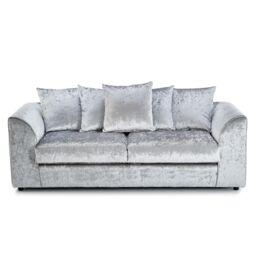 Furnishings For Less UK Crystal Crushed Velvet 3 Seater Sofa Scatter Back Curved Arm in Silver - thumbnail 1