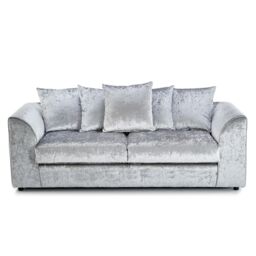 Furnishings For Less UK Crystal Crushed Velvet 3 Seater Sofa Scatter Back Curved Arm in Silver - thumbnail 2