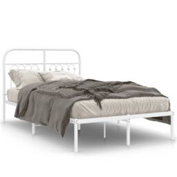 Berkfield Home Metal Bed Frame without Mattress with Headboard White 120x190cm - Size: 120x190 cm - thumbnail 2
