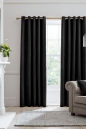 Laurence Llewelyn-Bowen Montrose' Velvet Blackout-Coated Pair of Eyelet Curtains in Black - Size: 117 cm width x 183 cm drop
