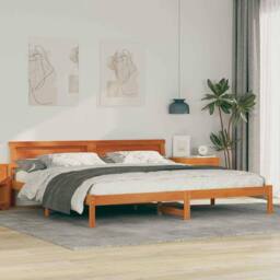 Berkfield Home Modern with LED Strip Lights with Headboard Brown 200 x 200 cm Wood - thumbnail 2