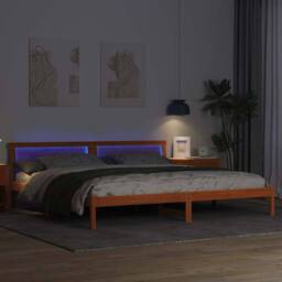 Berkfield Home Modern with LED Strip Lights with Headboard Brown 200 x 200 cm Wood - thumbnail 4