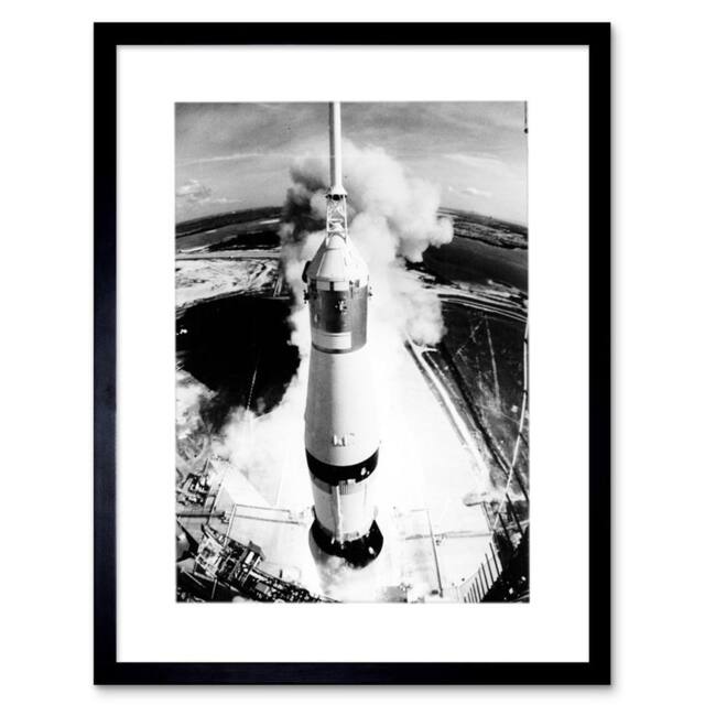 "Artery8 NASA Space Rocket Launch Saturn V Apollo 11 View 12x16"" Framed Art in Grey - Size: W12"" x H16""" - image 1