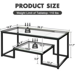 Huhote Modern Glass Coffee Table with Metal Frame in Black - thumbnail 2