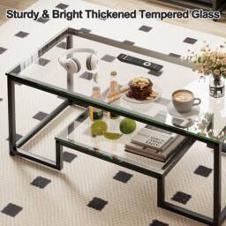 Huhote Modern Glass Coffee Table with Metal Frame in Black - thumbnail 8