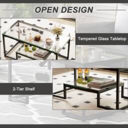 Huhote Modern Glass Coffee Table with Metal Frame in Black - thumbnail 6