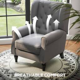 STILVORA Wingback Armchair with Wooden Frame & Linen Upholstery in Grey - thumbnail 8
