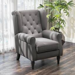STILVORA Wingback Armchair with Wooden Frame & Linen Upholstery in Grey - thumbnail 3