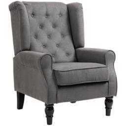 STILVORA Wingback Armchair with Wooden Frame & Linen Upholstery in Grey - thumbnail 5