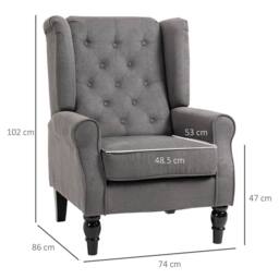 STILVORA Wingback Armchair with Wooden Frame & Linen Upholstery in Grey - thumbnail 4