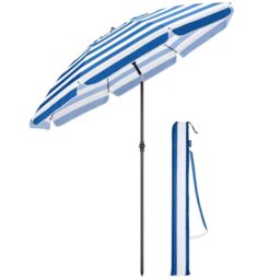 Christow Beach Garden Parasol Portable Tilting Sun Shade Folding Umbrella 2m With Bag in Blue - thumbnail 1