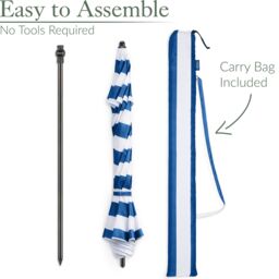 Christow Beach Garden Parasol Portable Tilting Sun Shade Folding Umbrella 2m With Bag in Blue - thumbnail 6