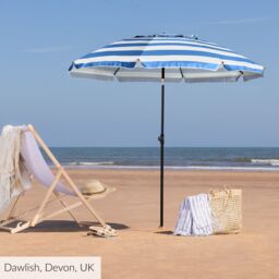 Christow Beach Garden Parasol Portable Tilting Sun Shade Folding Umbrella 2m With Bag in Blue - thumbnail 2