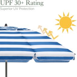 Christow Beach Garden Parasol Portable Tilting Sun Shade Folding Umbrella 2m With Bag in Blue - thumbnail 4
