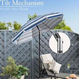 Christow Beach Garden Parasol Portable Tilting Sun Shade Folding Umbrella 2m With Bag in Blue - thumbnail 5