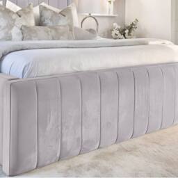 Living Comfort Bedz Geneva Upholstered Bed Frame with 54-inch Headboard - Slatted Base in Silver - Size: Small Double - thumbnail 3