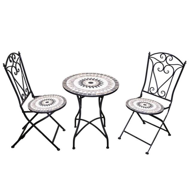 Shatchi Mosaic Bistro Set with Folding Chairs & Ceramic Tile Table - image 1