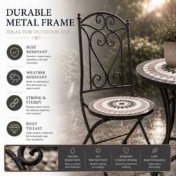Shatchi Mosaic Bistro Set with Folding Chairs & Ceramic Tile Table - thumbnail 4