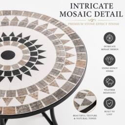 Shatchi Mosaic Bistro Set with Folding Chairs & Ceramic Tile Table - thumbnail 2