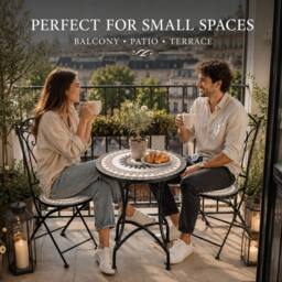 Shatchi Mosaic Bistro Set with Folding Chairs & Ceramic Tile Table - thumbnail 7