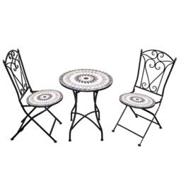 Shatchi Mosaic Bistro Set with Folding Chairs & Ceramic Tile Table