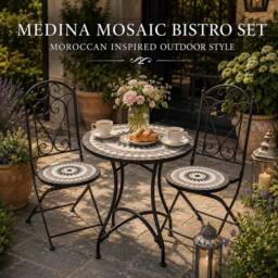 Shatchi Mosaic Bistro Set with Folding Chairs & Ceramic Tile Table - thumbnail 6