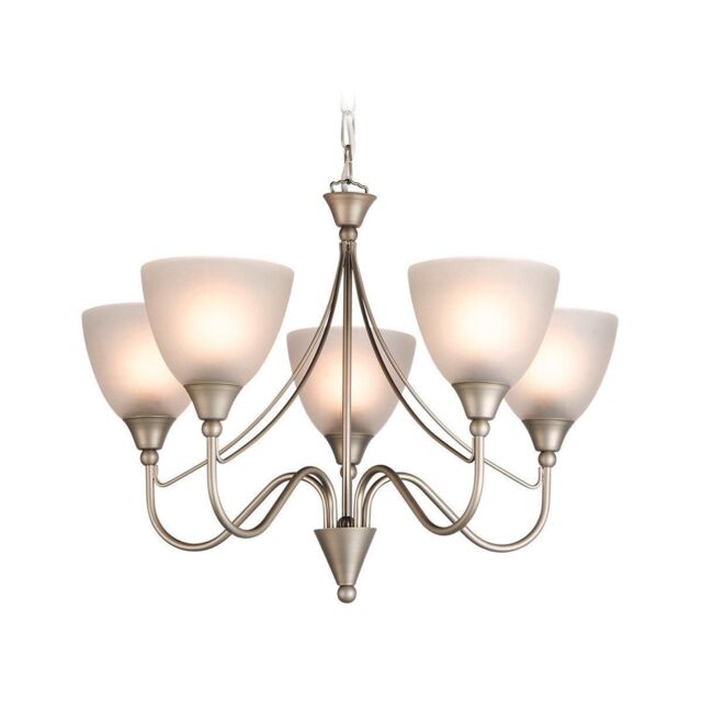 Netlighting Santana 5 Light Multi Arm Ceiling Pendant Light Satin Steel Opal Glass E14 in Grey