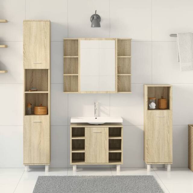 Berkfield Home Suitable 4 Piece Bathroom Furniture set Sonoma Oak Engineered Wood in Light Tan - image 1