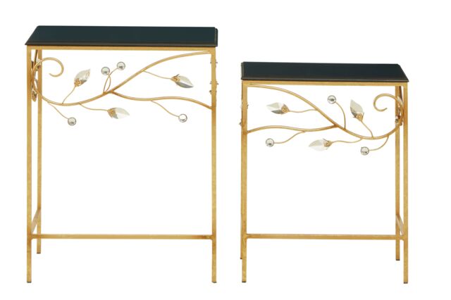 Orsina Versatile Set Of 2 Tables With Black Wooden Top, Nesting Design Side Tables, Elegant Side Table By Couch in Gold - image 1