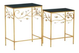 Orsina Versatile Set Of 2 Tables With Black Wooden Top, Nesting Design Side Tables, Elegant Side Table By Couch in Gold - thumbnail 2
